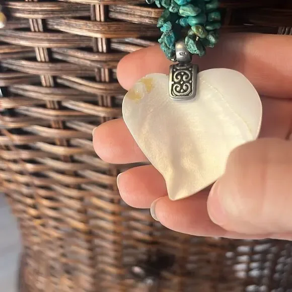 Vtg artisan turquoise coral nugget 3 strand necklace 925 mother of pearl - Picture 8 of 9